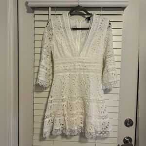 Aqua White Eyelet V-Neck Tiered Midi Dress